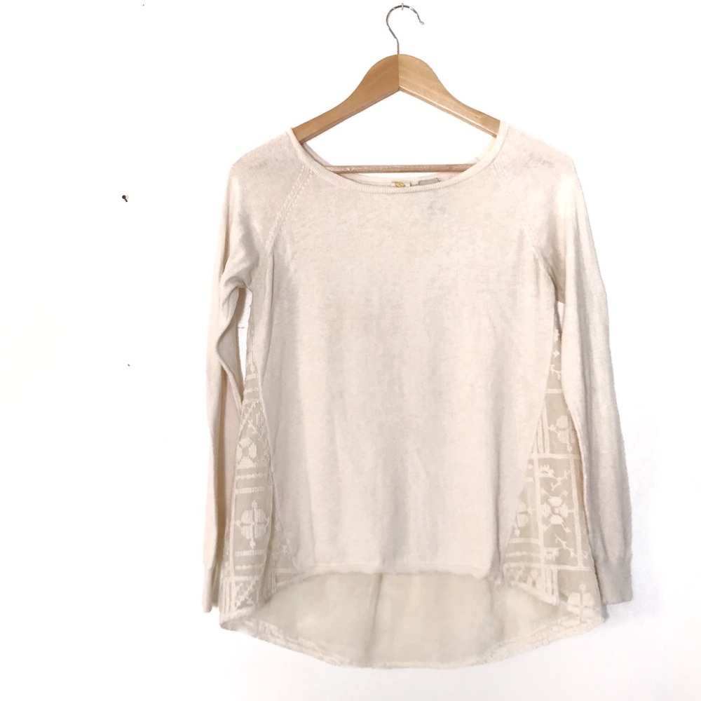 Anthropologie lightweight cream lace back sweater
